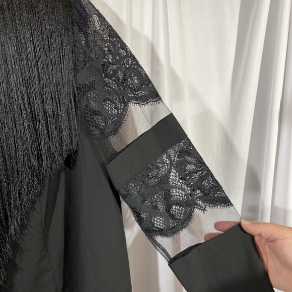 NEW Tadashi Shoji [ 14 ] Felicia Fringe & Lace Blouse Top in‎ Black - Picture 7 of 16